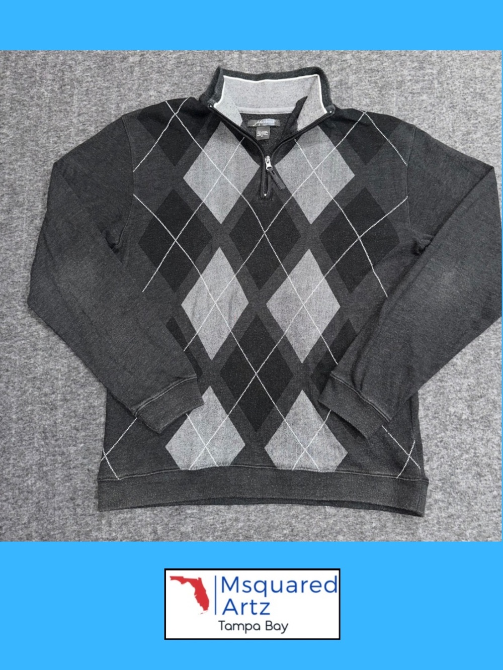 Method Men's XL Argyle Quarter Zip Pullover Sweater Gray Black Golf Casual